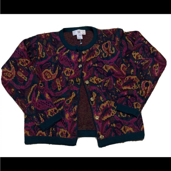Vintage 90s Petite Illustrations Ladies Sweater Cardigan Wool Blend Paisley PS - Picture 2 of 7